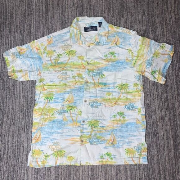 Newport Blue Mens Size 2XL‎ Corona Extra Button Front Shirt Blue Hawaiian Print - Picture 1 of 5